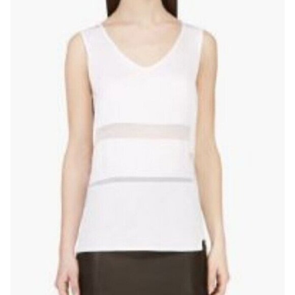 Helmut Lang Women 100% Cotton White Pattern Tank Top Size L - Picture 1 of 9